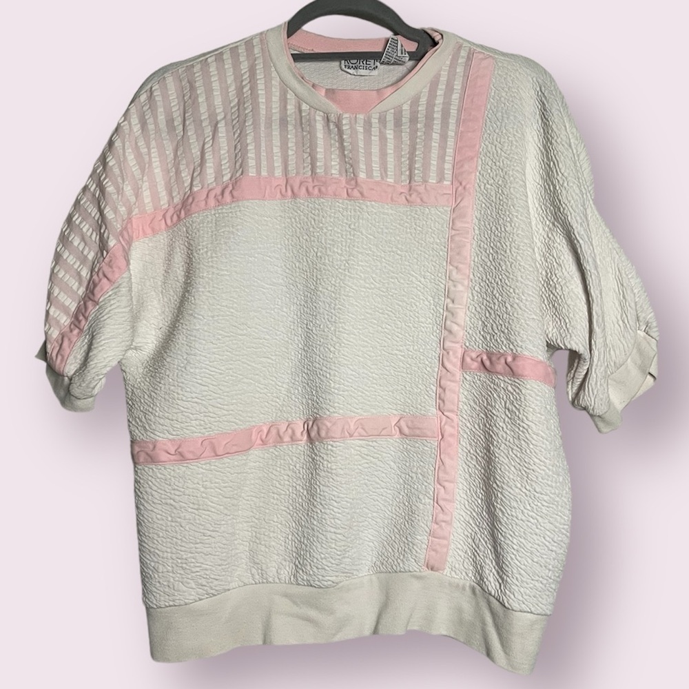 Vintage Koret Francesca White and Pink Sweater Large